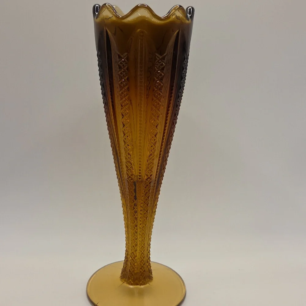 Duncan And Miller Amber Zipper Vase. Vintage